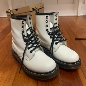 white doc marten leather boots